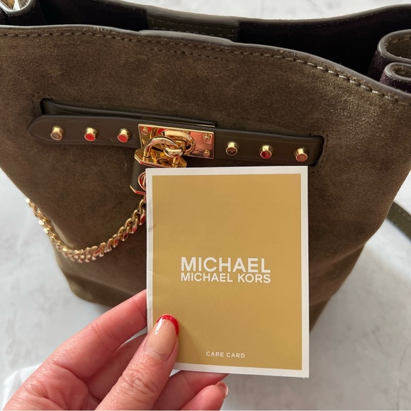 NWT Michael Kors Hamilton Legacy Medium Olive Green Suede Messenger Bag - Picture 6 of 13